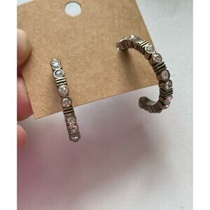 Premier Designs Antique Gold Sparkle Rhinestone Hoop Earrings